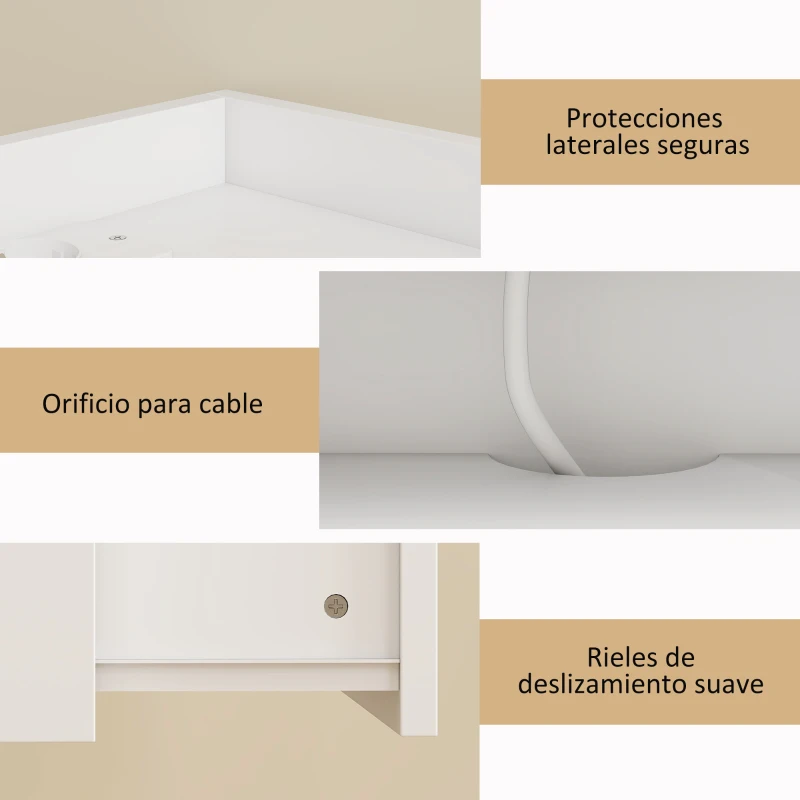 HOMCOM Juego de 2 Mesitas de Noche Flotantes con Estación de Carga Cajón Estante Abierto 40x29x29 cm Blanco