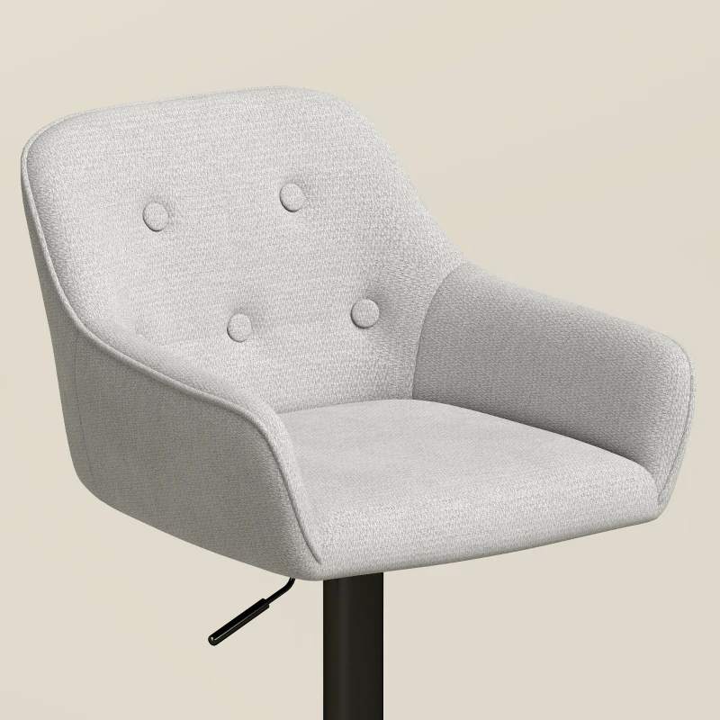HOMCOM Banquetas de Bar Conjunto de 2, Banquetas em Chenille, Altura Ajustável, Rotação 360°, Encosto e Apoiápés, Cinza