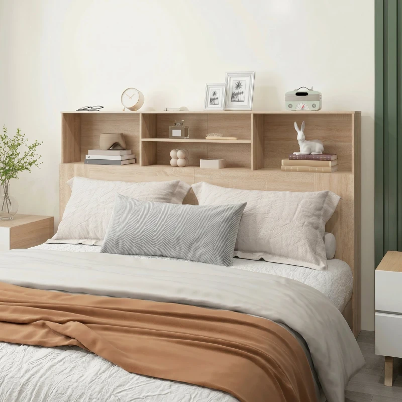 HOMCOM Tête de lit sur pied avec rangements, accessoire de lit 4 compartiments ouverts, 160 x 20,2 x 108,2 cm, bois naturel