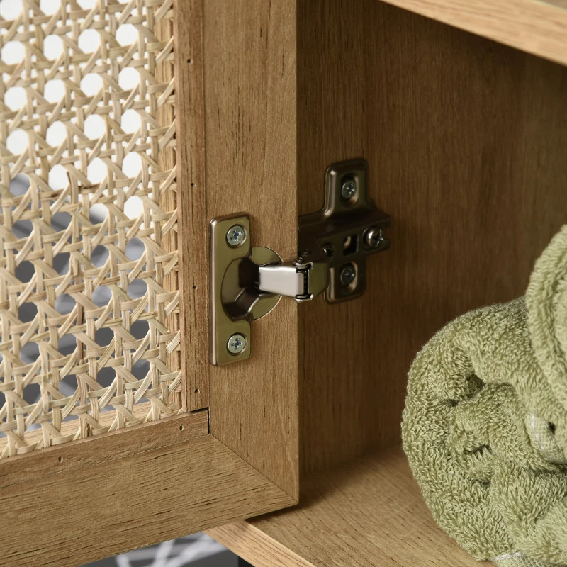 kleankin Meuble salle de bain sous lavabo placard 2 portes cannage avec étagère 60 x 39 x 60 cm coloris bois de chêne