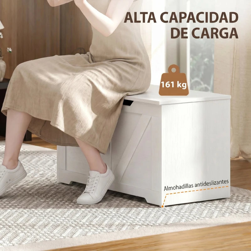 HOMCOM Baúl de Almacenaje 100L con Bisagra de Seguridad Asa con Recorte en U para Recibidor Salón 80x40x45 cm Blanco