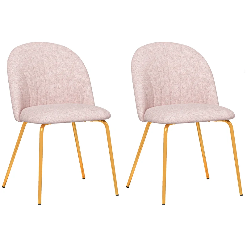 HOMCOM Set de 2 scaune de sufragerie din material cu efect de in cu picioare din oțel, 55.5x59x81 cm, roz și auriu