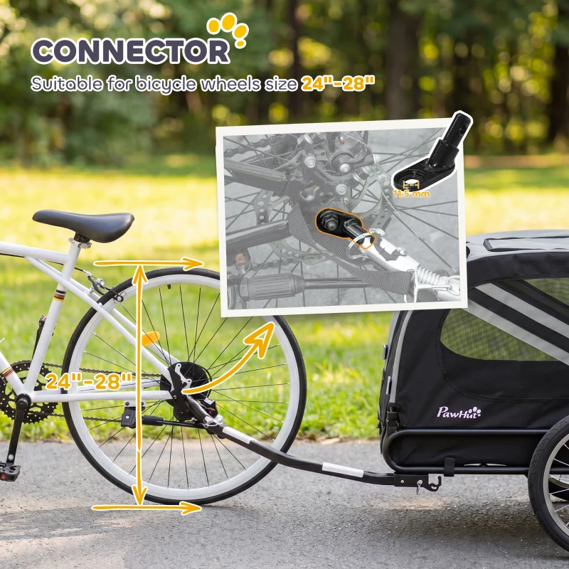 PawHut 2-In-1 Pet Bike Trailer Dog Stroller Pushchair with Universal Wheel Reflector Flag Grey