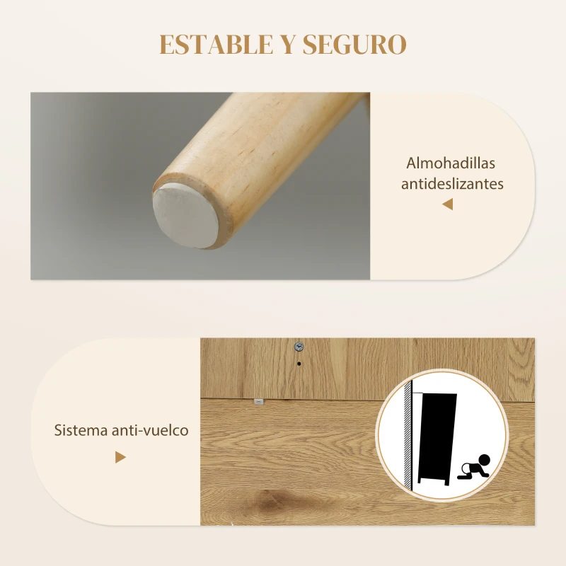 HOMCOM Aparador para Salón Bohemio con Puertas de Ratán y Estantes Ajustables 120x40x75 cm Madera Natural