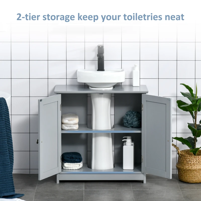 kleankin Under Sink Bathroom Cabinet, Freestanding Under Sink Cabinet with 2 Doors and Adjustable Shelf for Basin without or with Pedestal, Grey