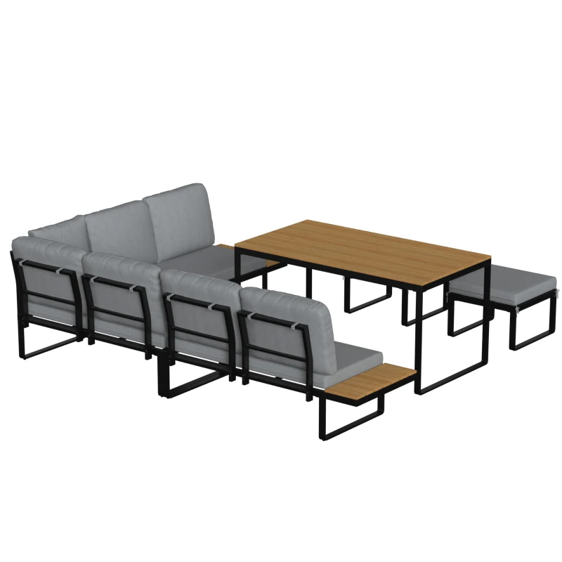 Outsunny Patio Furniture Set Modular Garden Sofa Set 6 Pieces with Dining Table for Outdoor Patio Grey