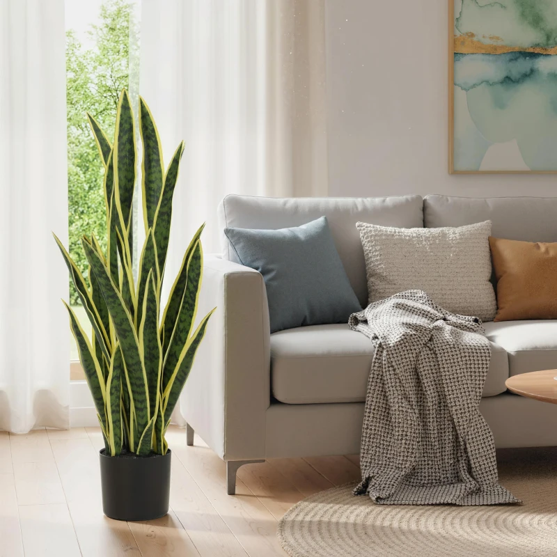 Outsunny Sanseveria Artificiale in Vaso da Esterno e Interno con 21 Foglie Modellabili, Ø20x90 cm