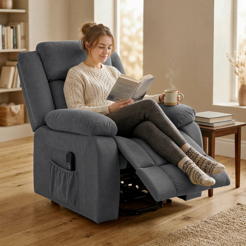 HOMCOM Sillón Relax Reclinable Eléctrico Levanta Personas con Puerto USB Control Remoto Asiento Ancho Reposapiés Gris