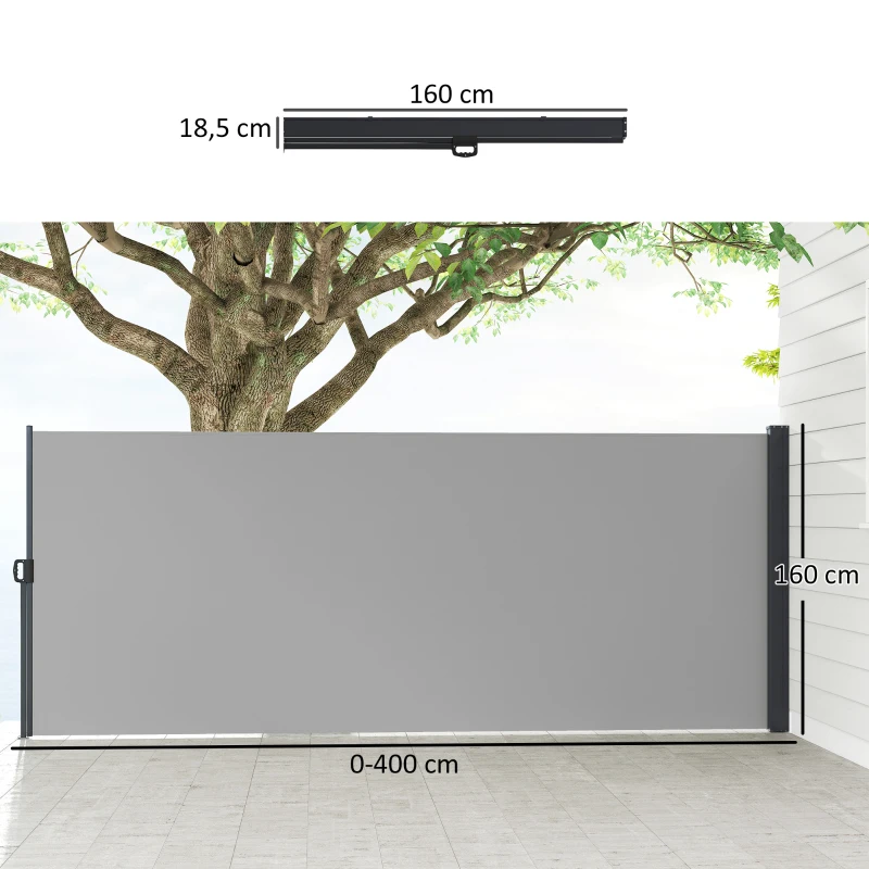 Outsunny Store latéral Brise-Vue paravent rétractable dim. 4L x 1,60H m alu. Polyester Anti-UV Haute densité 180 g/m² Gris