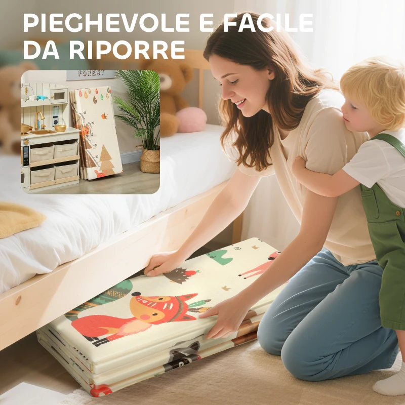 AIYAPLAY Tappeto per Bambini 0-6 Anni a Tema Foresta con Superficie Impermeabile in XPE Multicolore, 196x176x1.5 cm