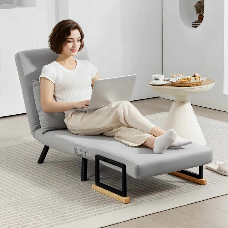 HOMCOM Sofá Cama Individual Plegable Sofá Cama Convertible 4 en 1 Respaldo Ajustable de 5 Niveles y Almohada 63x73x81 cm Gris