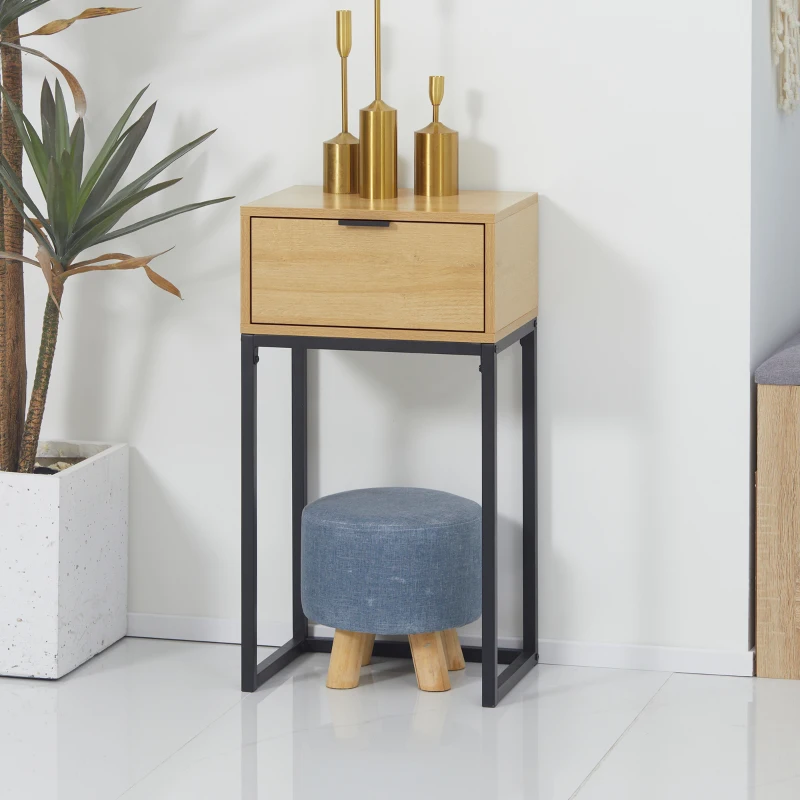 HOMCOM Mesa Auxiliar con Cajón Mesita Auxiliar Moderna con Patas de Acero para Pasillo Salón 40x30x76cm Natural