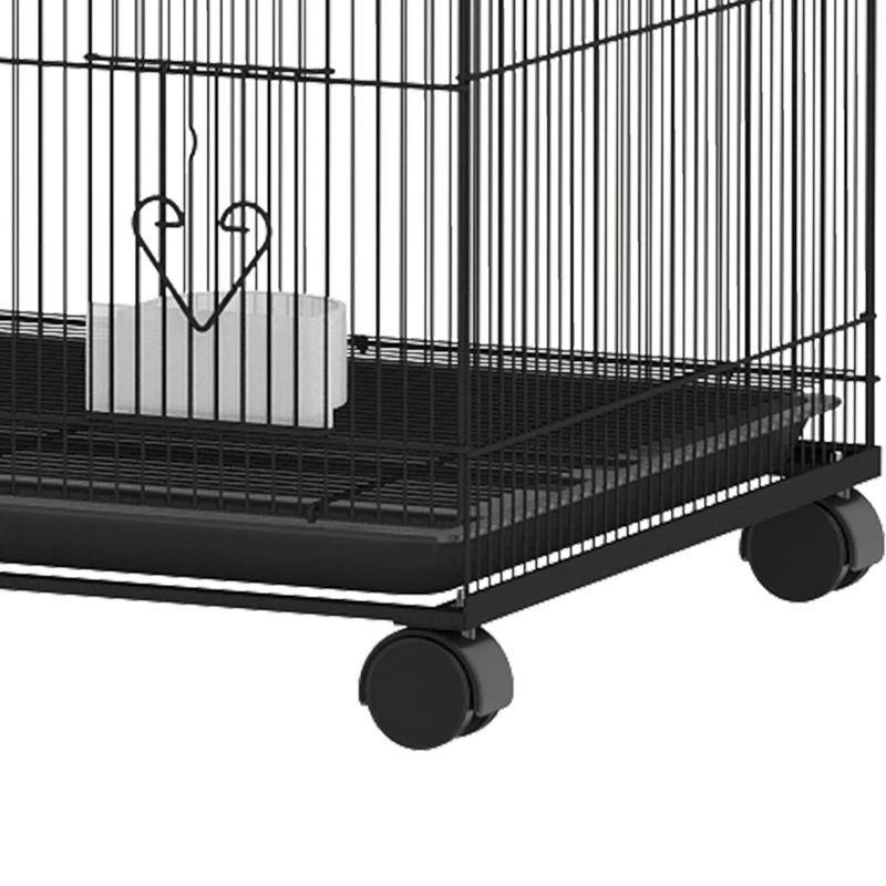 PawHut Grande Cage à Oiseaux sur Roulettes en Acier, Plateau Amovible, Portes, Perchoirs, Mangeoires, 77x46,5x141cm, Noir