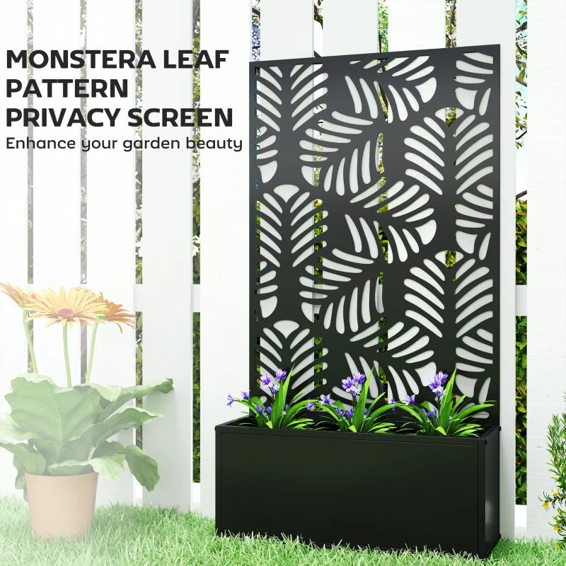 Outsunny Metal Garden Bed for Garden with Trellis, Wall Mounted or Freestanding Raised Planter with Privacy Screen