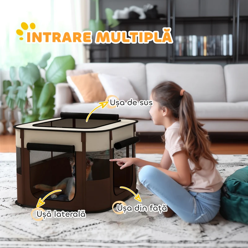 PawHut Țarc pliabil pentru câini cu geantă de depozitare, utilizare interior/exterior, Gri