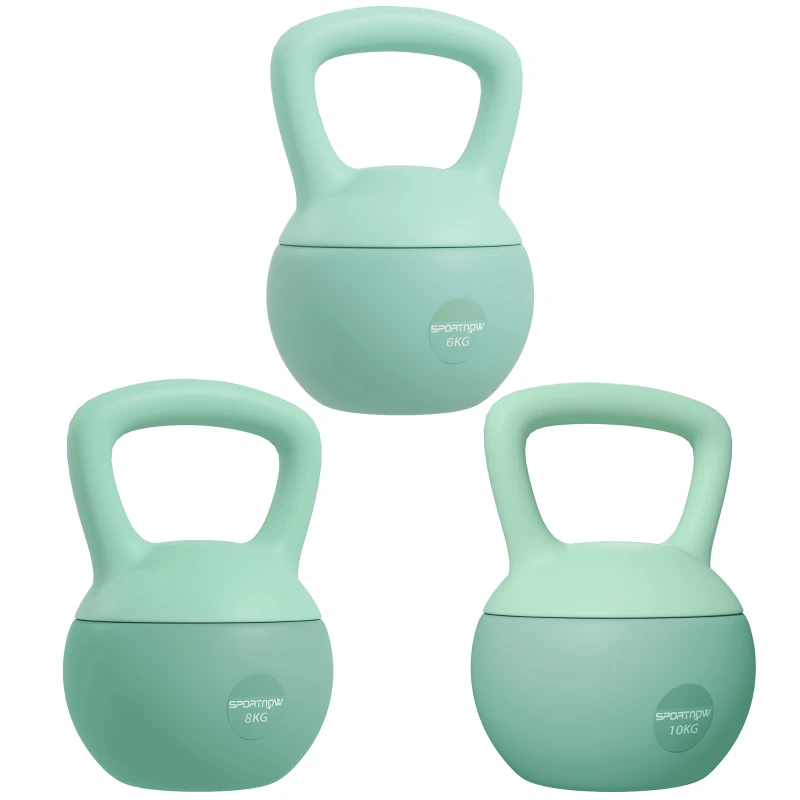 SPORTNOW 3 Pesas Rusas 6/8/10 kg Kettlebell Relleno de Arena Metálica y Mango Antideslizante para Entrenamiento en Casa Verde