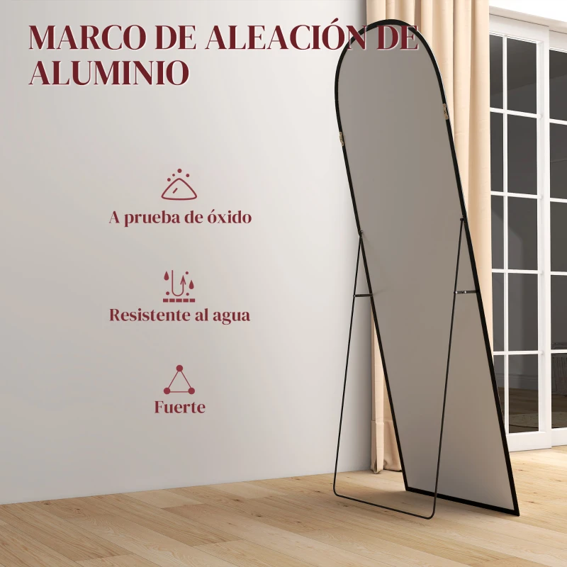 HOMCOM Espejo de Pie Cuerpo Entero de Aleación de Aluminio Espejo de Pared con 2 Formas de Uso Arqueado 60x1,5x165 cm Negro
