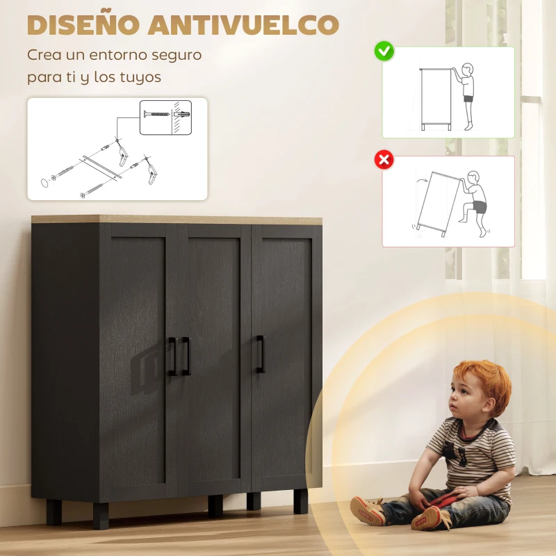 HOMCOM Aparador de Salón con 3 Puertas y Estantes Ajustables para Cocina Comedor Estilo Moderno 90x30x90 cm Negro