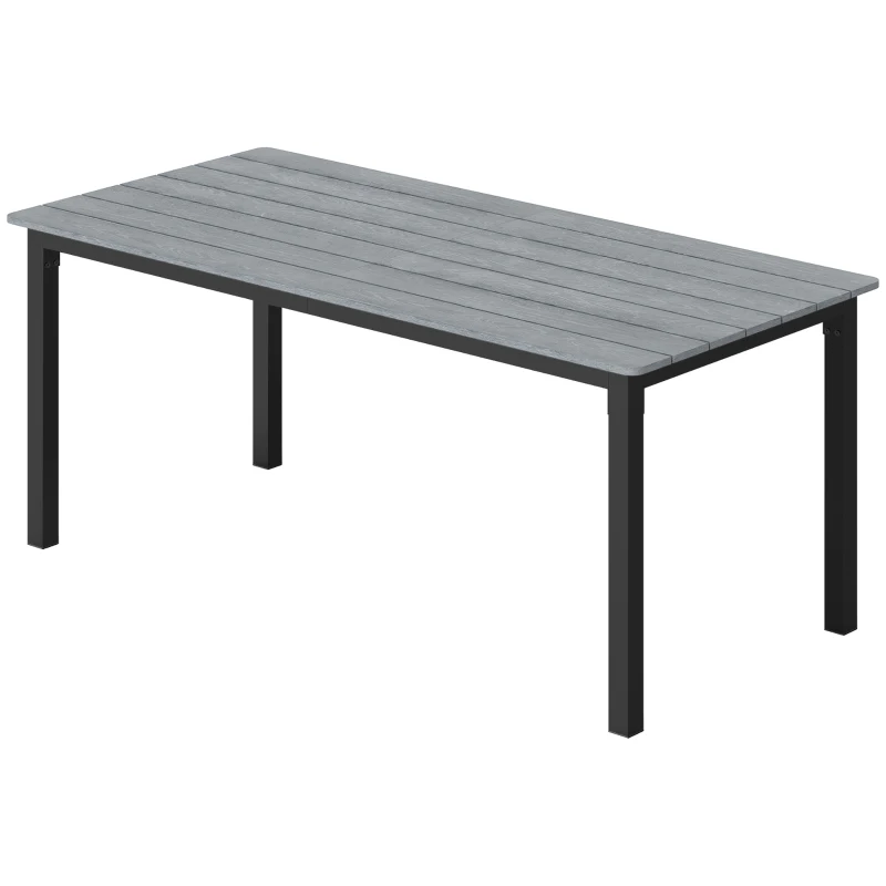 Outsunny Garden Dining Table for 6-8 Person, 180 x 86 cm Rectangular Outdoor Dining Table with Wood Slatted Top, Grey