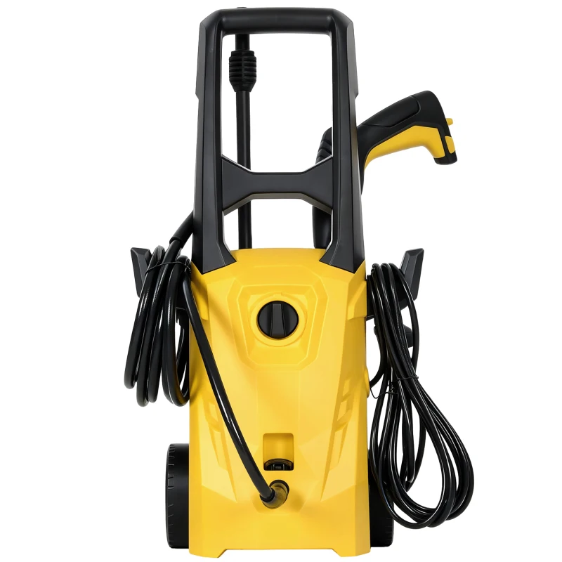 Outsunny Hidrolimpiadora de Alta Presión 1600W 120 Bar con Bomba Boquilla Ajustable y Parada Automática 29,5x22x60 cm Amarillo