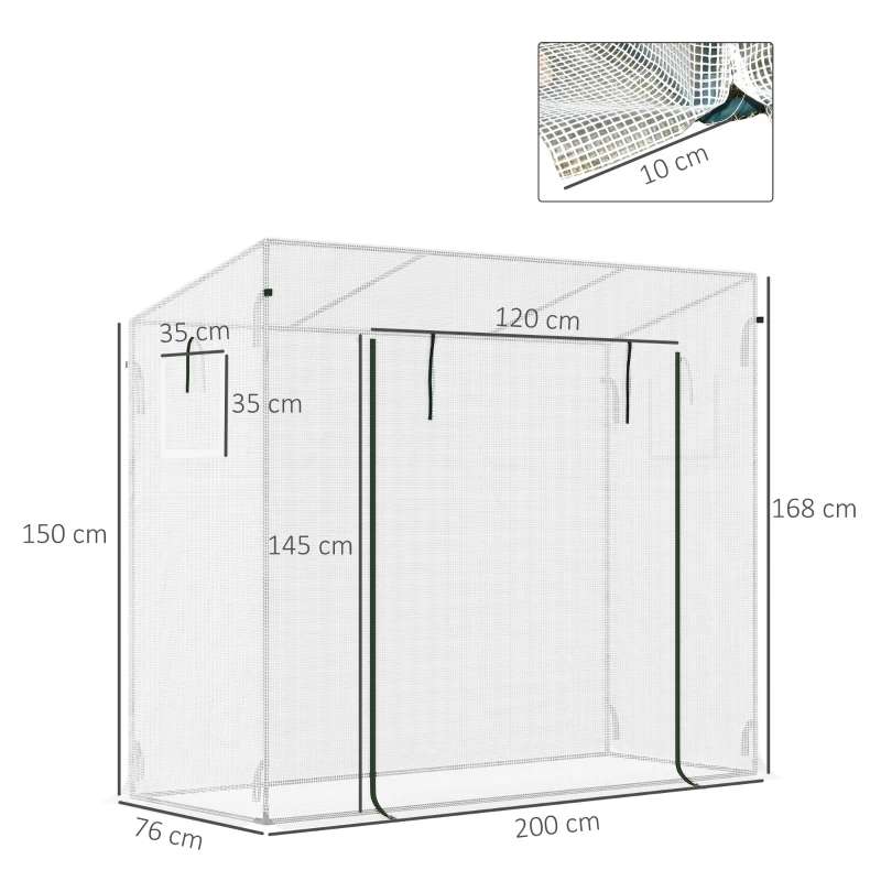 Outsunny Serra da Giardino con Porta Avvolgibile e Bordi Estesi, in Acciaio e PE, 200x76x168 cm, Bianco