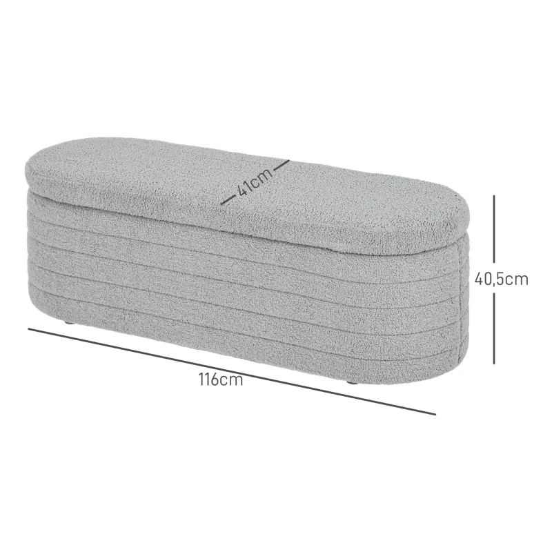 HOMCOM Panca Fondo Letto in Tessuto Teddy con Vano Contenitore, 116x41x40.5cm, Grigio Chiaro