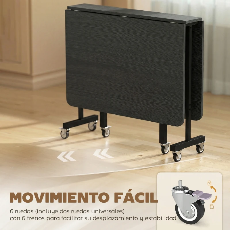 HOMCOM Mesa de Comedor Plegable para 4-6 Personas con Ruedas y Alas Abatibles Mesa Abatible para Cocina 120x80x73cm Negro