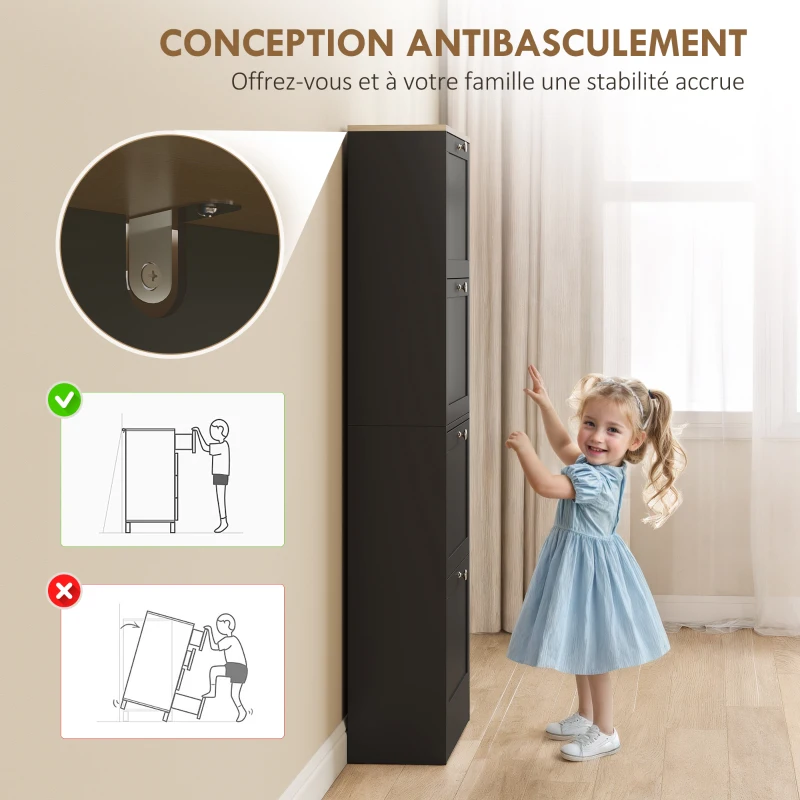 HOMCOM Meuble à chaussures 24 paires, armoire à chaussures avec 4 tiroirs rabattables, étagères réglables, 60x23,5x153cm, noir