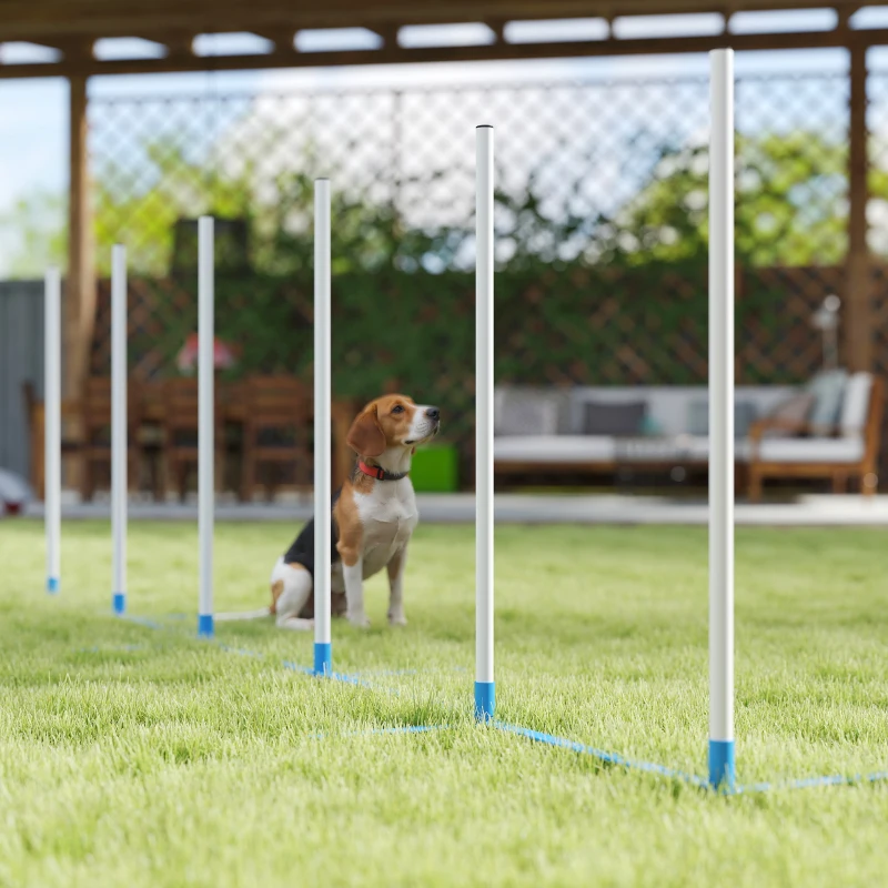PawHut Dog Agility Equipment Training Adjustable Obstacle Course Set with 6 Weaves Poles Storage Bag for Pet Outdoor Games Exercise
