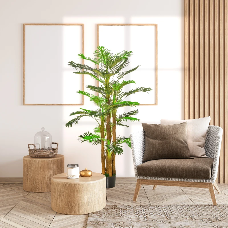 Outsunny Palmier Artificiel H.1,85 m Arbre Artificiel Tronc Branches Lichen Feuilles Grand réalisme Pot Inclus