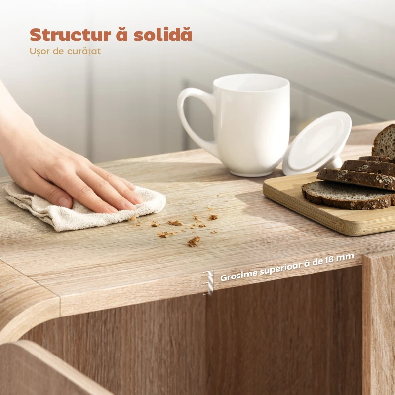 HOMCOM Comodă de Bucătărie cu 2 Dulapuri, Uși Soft-Close și Rafturi Reglabile, 157x39x82 cm, Lemn Natural