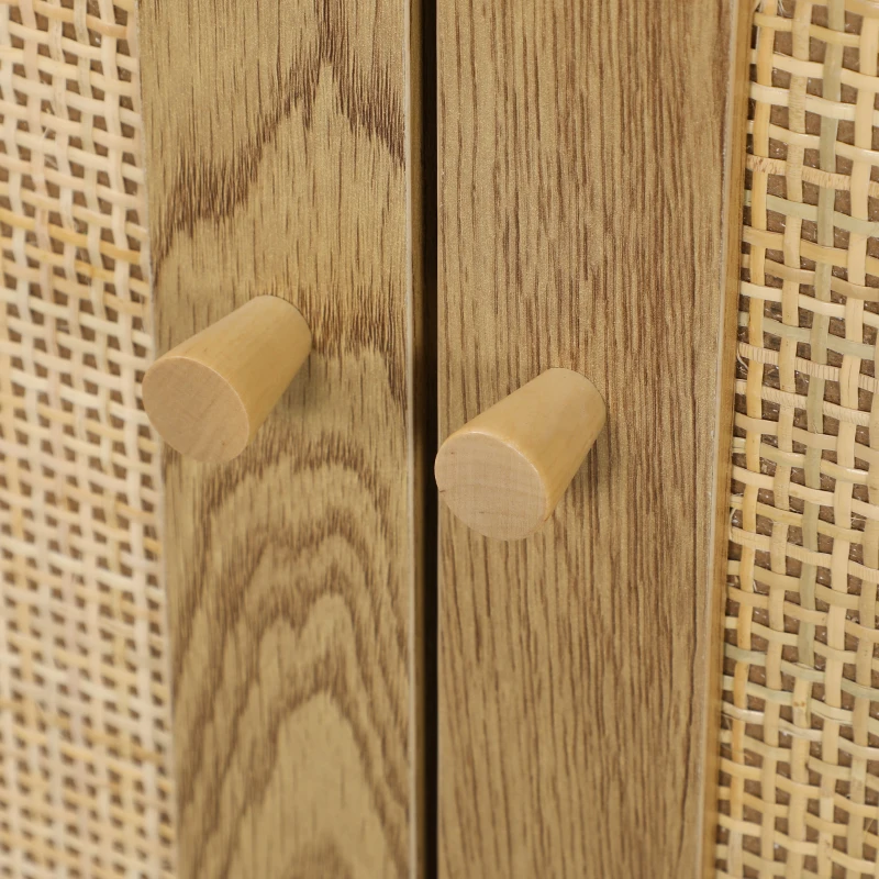 HOMCOM Aparador para Salón Bohemio con Puertas de Ratán y Estantes Ajustables 120x40x75 cm Madera Natural