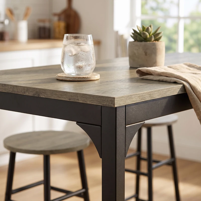 HOMCOM 5 Piece Bar Table Set with 4 Stools, Industrial Bar Table and Stool Set, Dining Table and Chair Set, Grey