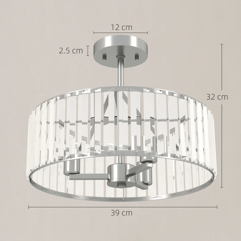 HOMCOM Crystal Ceiling Light Fixture Set of 2, Semi Flush Mount Modern Chandelier for Living Room, Bedroom and Hallway, 3-Lights with E14 Base, Silver Tone
