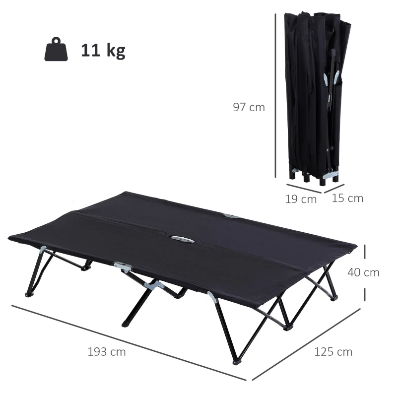 Outsunny Double Camping Cot Bed, with Bag - Black