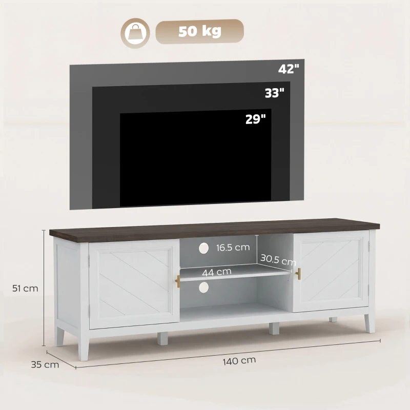 HOMCOM TV Unit for TVs up to 42 Inch, Farmhouse Entertainment Centre with 2 Open Shelves, 2 Cabinets and Thick Top