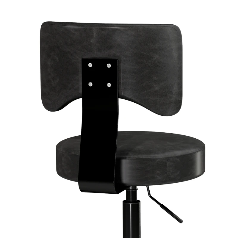 HOMCOM Tabouret à Roulettes, Hauteur Réglable 72-87,5cm, Tabouret de Massage Assise et Dossier Rembourrés, Pivotant 360°, Noir