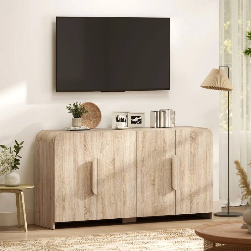 HOMCOM Comodă de Bucătărie cu 2 Dulapuri, Uși Soft-Close și Rafturi Reglabile, 157x39x82 cm, Lemn Natural