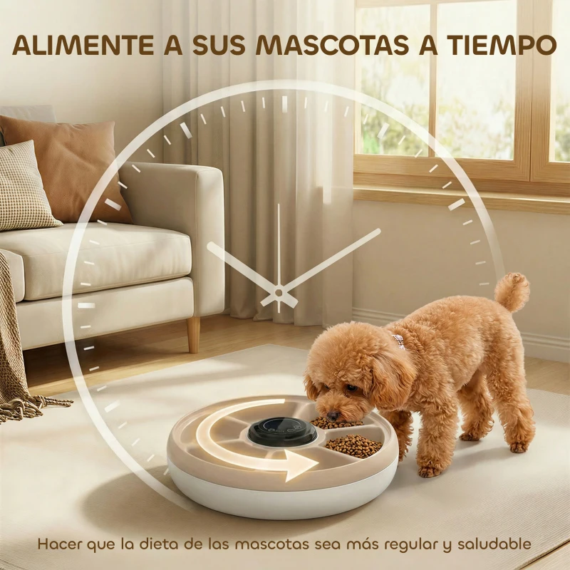 PawHut Comedero Automático para Gatos y Perros con Paquete de Hielo Temporizador Programable 6 Cuencos Pantalla LED
