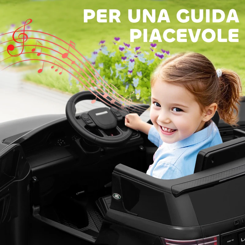 AIYAPLAY Macchina Elettrica per Bambini a Licenza Land Rover con Fari, Clacson e Cintura,106x65.5x51 cm, Nero
