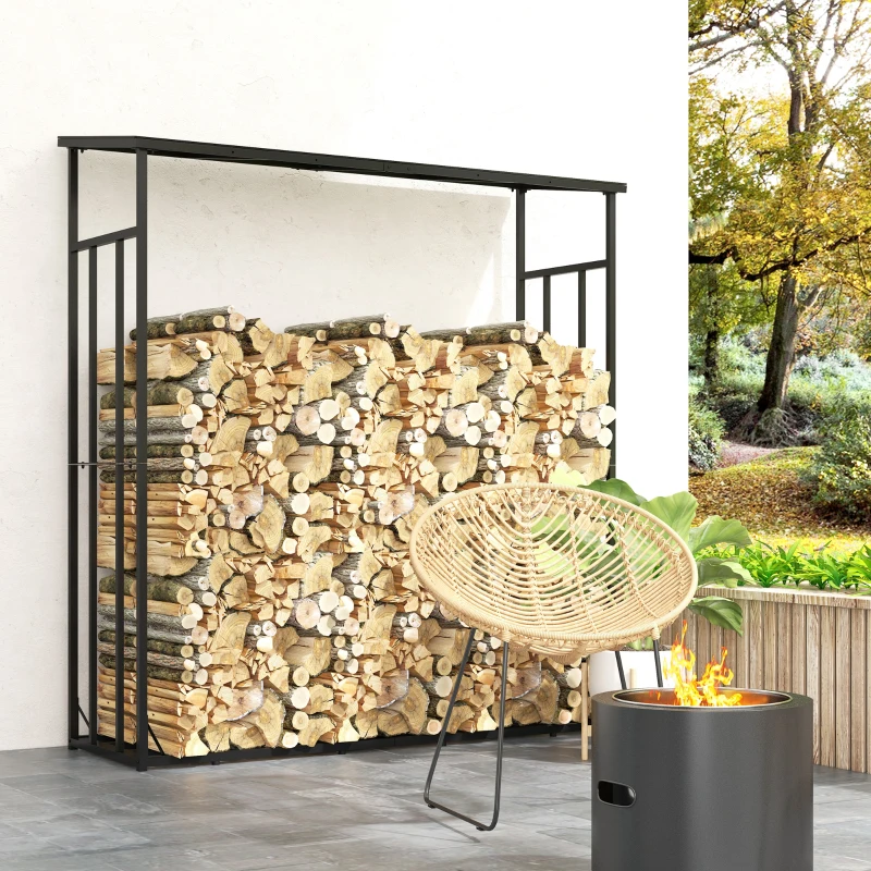 Outsunny Abri-bûches range-bûche extérieur charge maximale 2000 kg avec housse de protection imperméable 185 x 62 x 184 cm noir