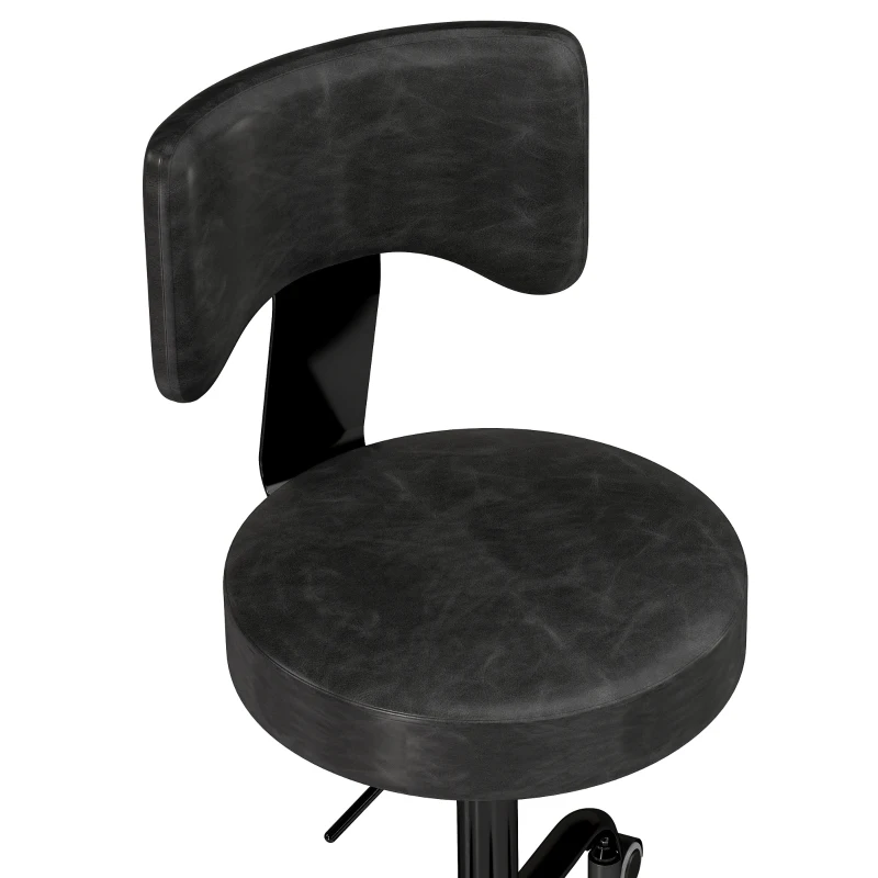 HOMCOM Tabouret à Roulettes, Hauteur Réglable 72-87,5cm, Tabouret de Massage Assise et Dossier Rembourrés, Pivotant 360°, Noir