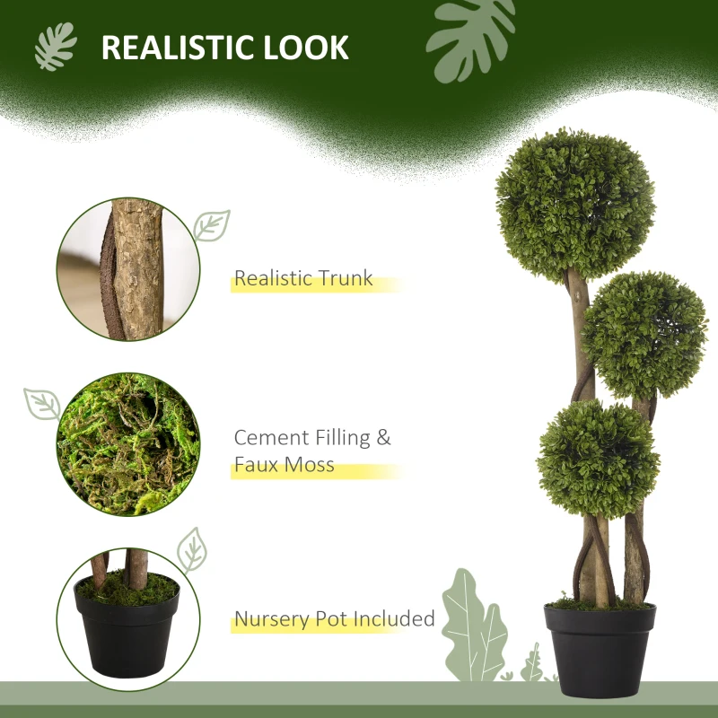 HOMCOM Decorative Artificial Trees Boxwood Ball Topiary Trees in Pot, UV-Cut Fake Plants for Home Indoor Outdoor Decor, 90 cm, Light Green