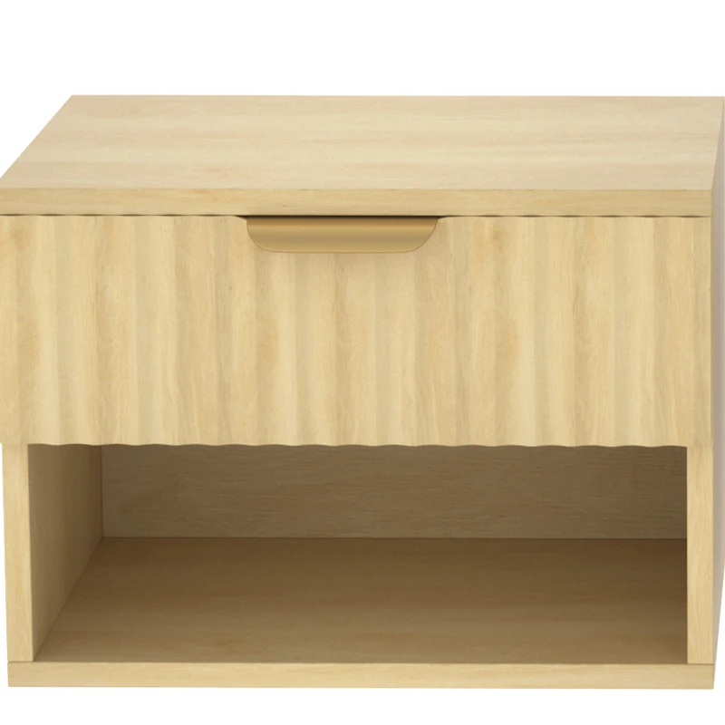 HOMCOM Floating Nightstands Set of 2, Modern Wall-Mounted Bedside Tables with Fluted Drawer and Open Shelf for Bedroom, Oak