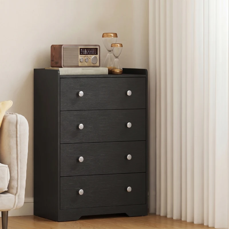 HOMCOM 4 Drawer Chest of Drawers, Modern Dresser for Bedroom, Storage Cabinet for Living Room Entryway, Black Wood Effect