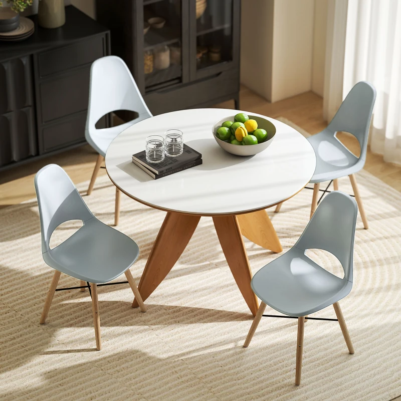 HOMCOM Pack de 2 Sillas de Comedor de Plástico con Respaldo Curvado y Patas de Madera de Caucho Gris