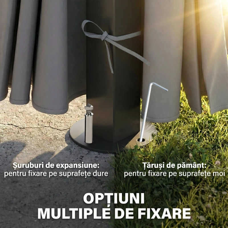 Outsunny Pavilion exterior 3x3 m cu acoperiș rigid, gri închis