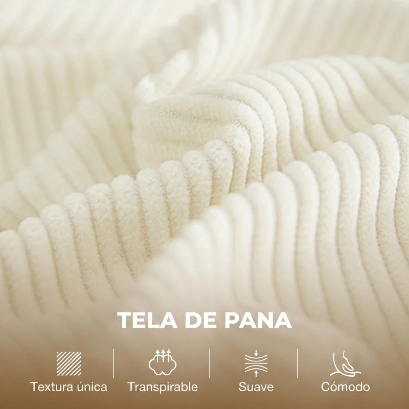 HOMCOM Sofá de 2 Plazas de Pana 134 cm con Patas de Madera Respaldo Grueso Sofá Moderno para Salón Dormitorio Crema