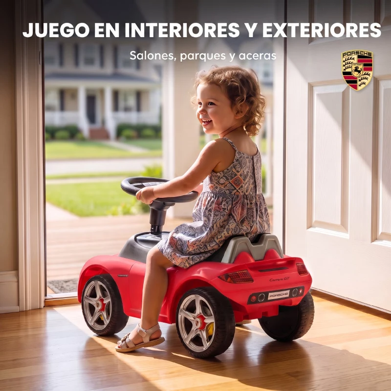 AIYAPLAY Correpasillos para Bebés de 18-36 Meses Licencia de Porsche con 2 Faros Bocina Sonido de Arranque 63x28,5x38 cm Rojo