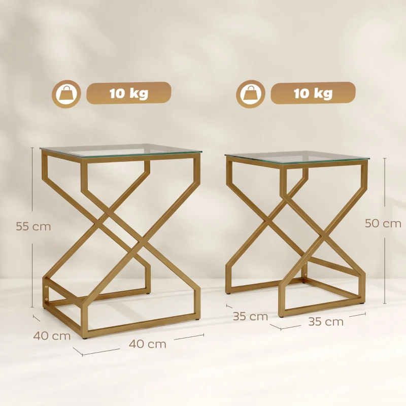HOMCOM Nest of Tables, Side Table Set of 2 with Transparent Top, Coffee Table Set with Tempered Glass Top, Transparent